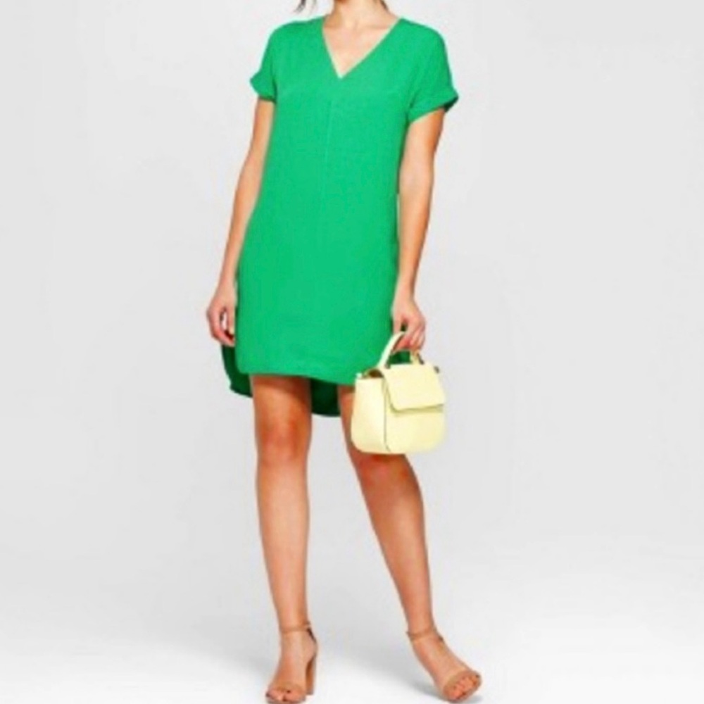 A New Day, Large, Green V-Neck Dress